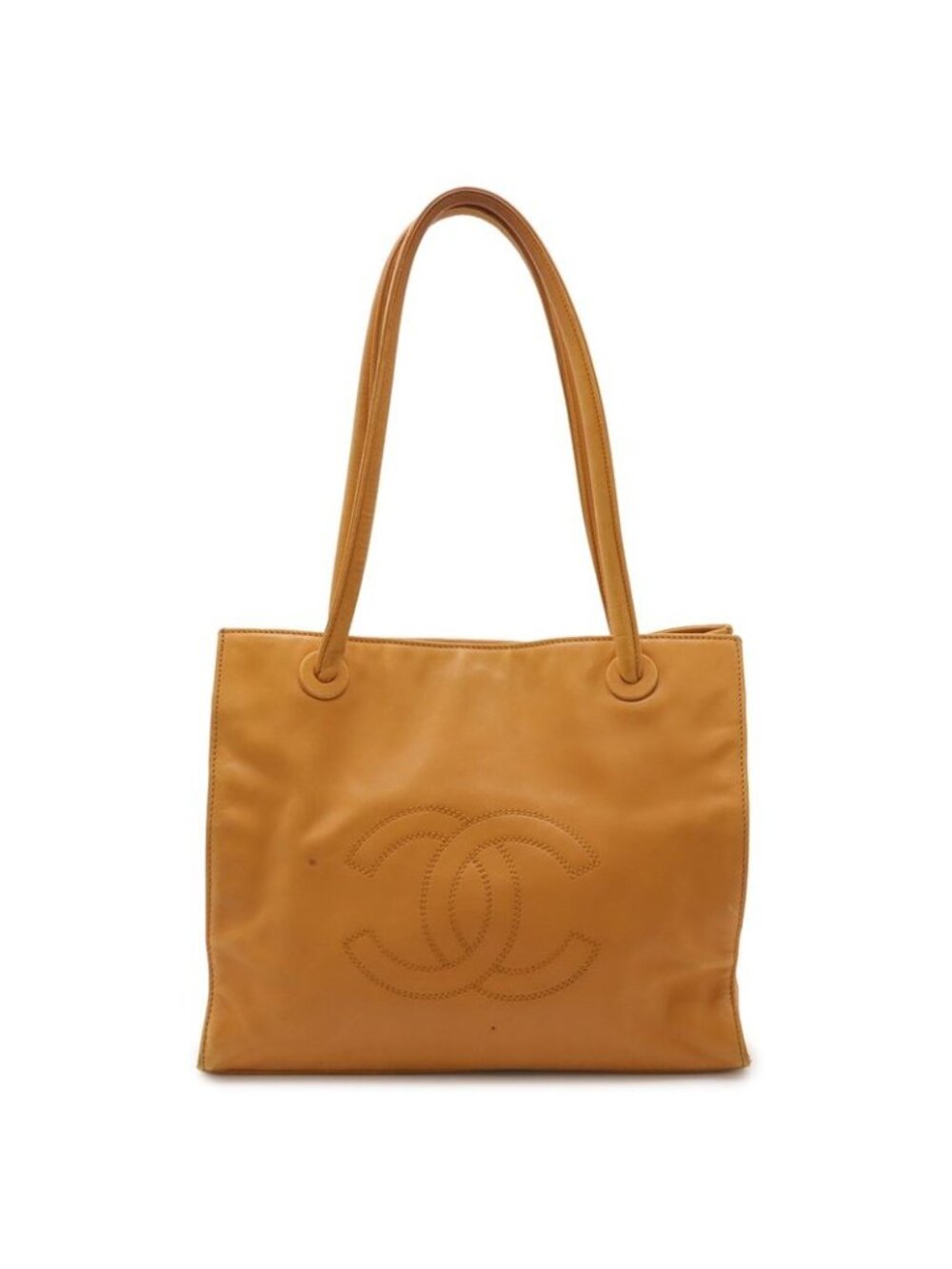Chanel CC Logo Tote Shoulder Bag Leather Master Yellow